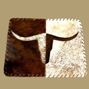 Genuine Cowhide longhorn placemat Leather backing and stitching 14 x18 inches